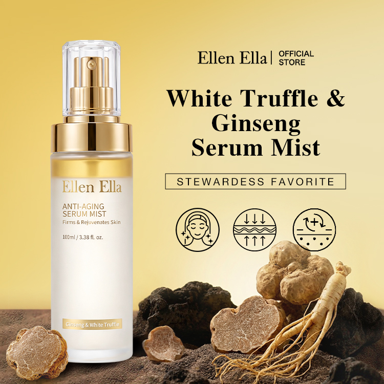 Ellen Ella White Truffle-Ginseng Anti-Aging Serum Mist. A Favorite Among Flight Attendants. Just One Spray Helps Smooth The Appearance Of Wrinkles And Restore Skin Elasticity.