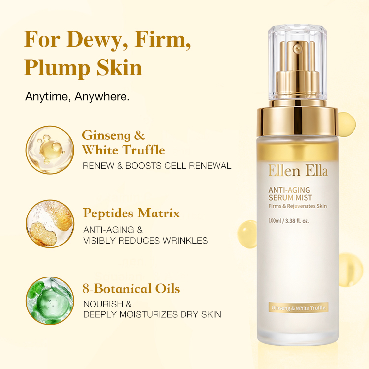 Ellen Ella White Truffle-Ginseng Anti-Aging Serum Mist. A Favorite Among Flight Attendants. Just One Spray Helps Smooth The Appearance Of Wrinkles And Restore Skin Elasticity.
