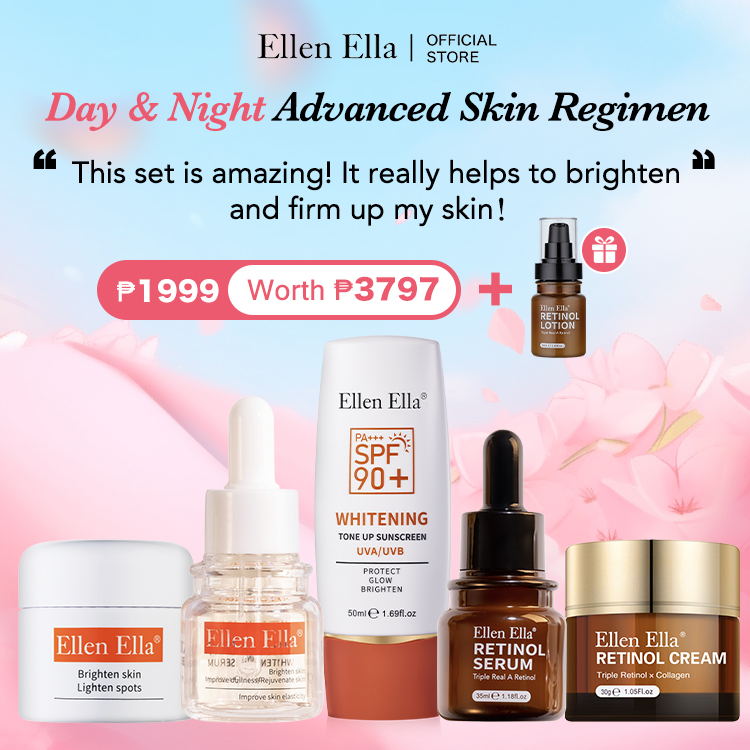 Buy Now Free 80ml Retinol Anti-Aging Lotion！ELLEN ELLA Advanced Skincare Regimen-Super Morning Whitening &   Advanced Night Anti aging-Gold VC Complex Serum& Triple Retinol Cream & SPF90+ Sunscreen-Korean Glass Skin