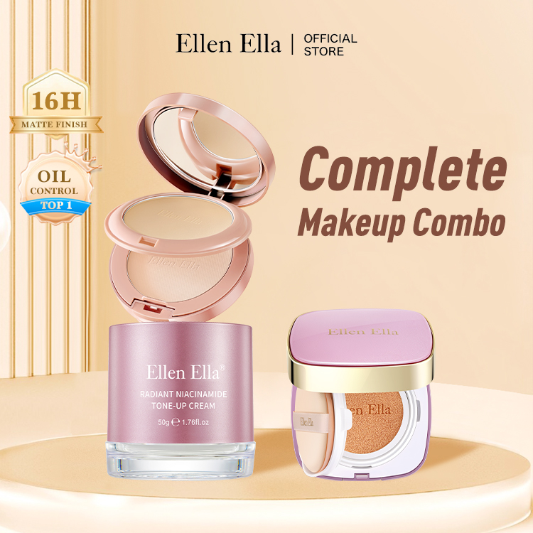 Ellen Ella Complete Makeup Combo-High Concealer-Oil control-SPF 30+PA++ -16H FlawlessFinish-Brightening Hydrating Primer|Flawless Glow CC Cushion|Double layer powder
