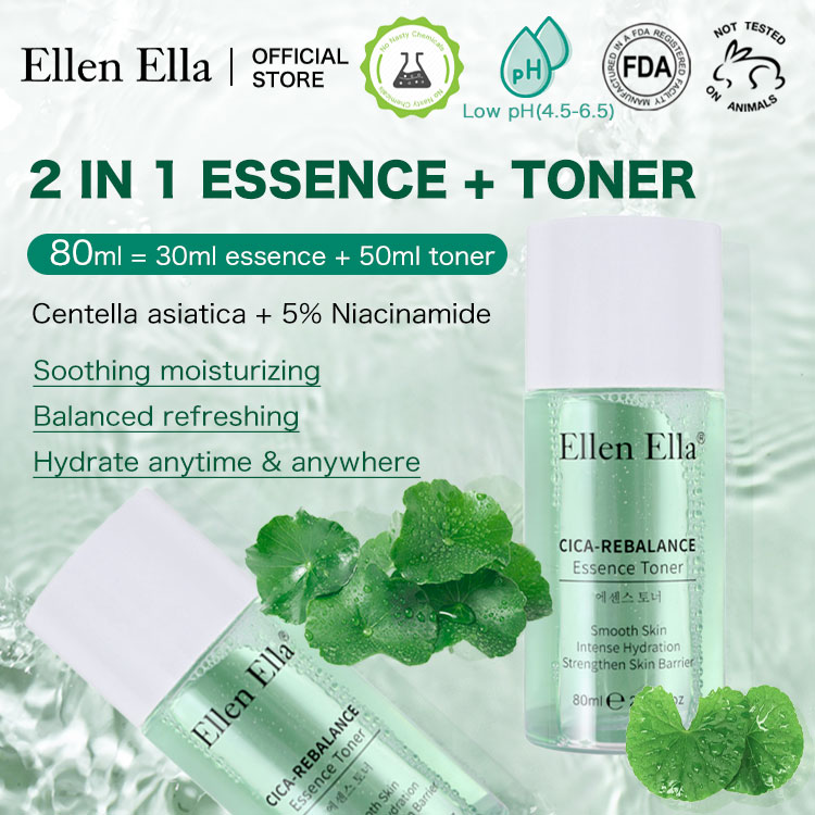 Ellen Ella Patented Cica-ReBalance 2in1 Essence Toner 80ml = 30ml essence + 50ml toner - reduce fine lines, redness, acne marks and inflammation - improve sensitive skin