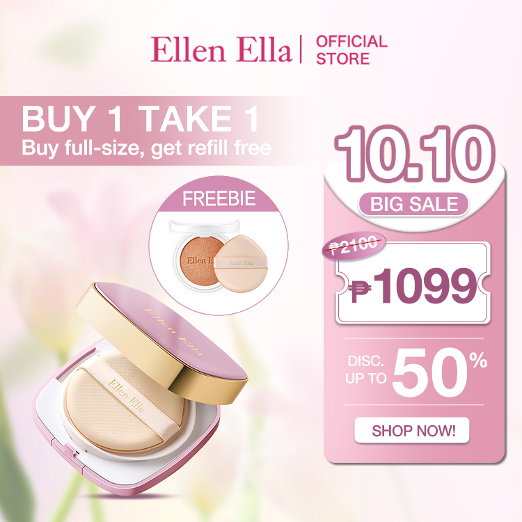 BUY 1 TAKE 1-Buy full-size, get refill free-Ellen Ella Flawless Glow CC Cushion -SPF 30,High concealer and 16 hours long lasting-Safe for sensitive skin