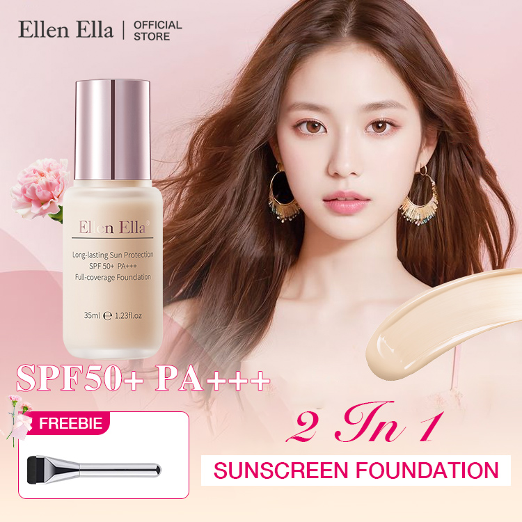 Second one only 500pesos-SPF50+ Ellen Ella 2-in-1 flawless sunscreen foundation-Buy now get a free Concealer and Korean foundation brush-35ml 1 bottle can be used for 6 months