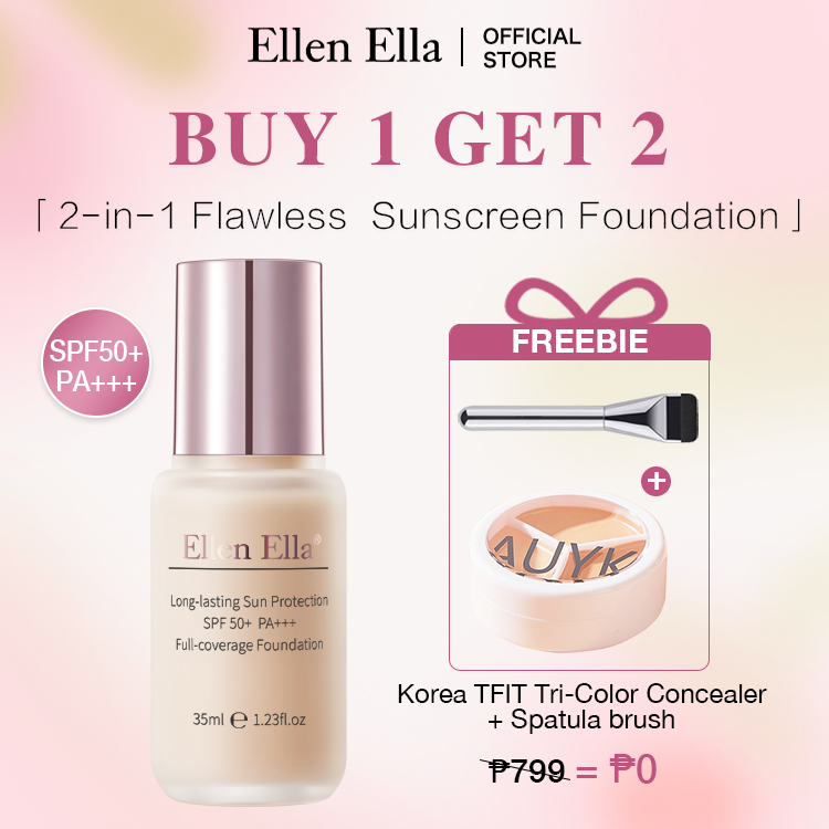 Second one only 500pesos-SPF50+ Ellen Ella 2-in-1 flawless sunscreen foundation-Buy now get a free Concealer and Korean foundation brush-35ml 1 bottle can be used for 6 months