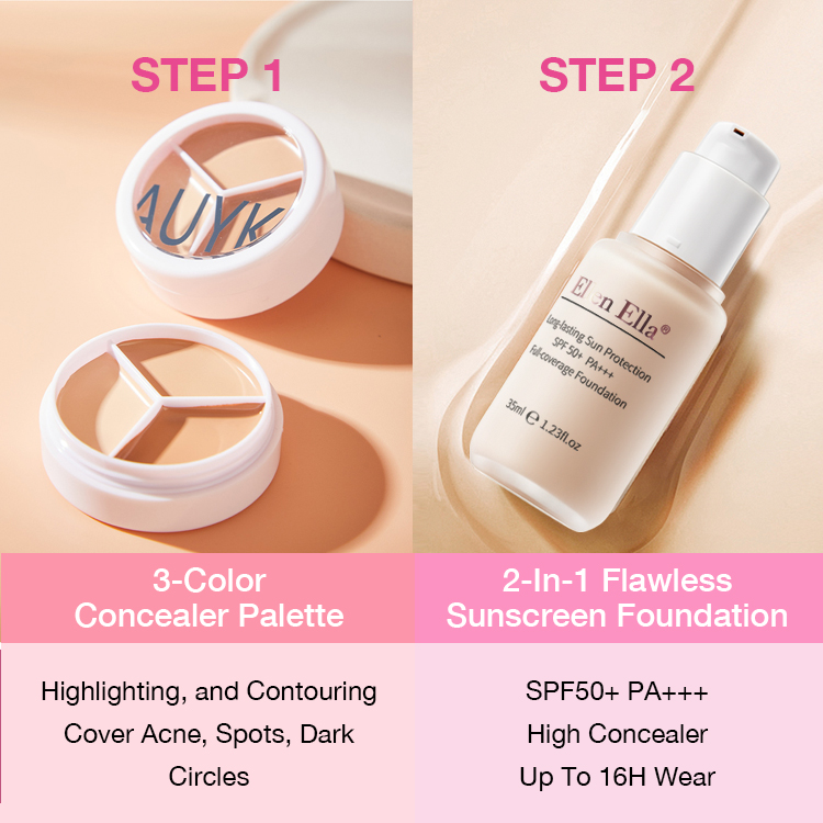 Second one only 500pesos-SPF50+ Ellen Ella 2-in-1 flawless sunscreen foundation-Buy now get a free Concealer and Korean foundation brush-35ml 1 bottle can be used for 6 months