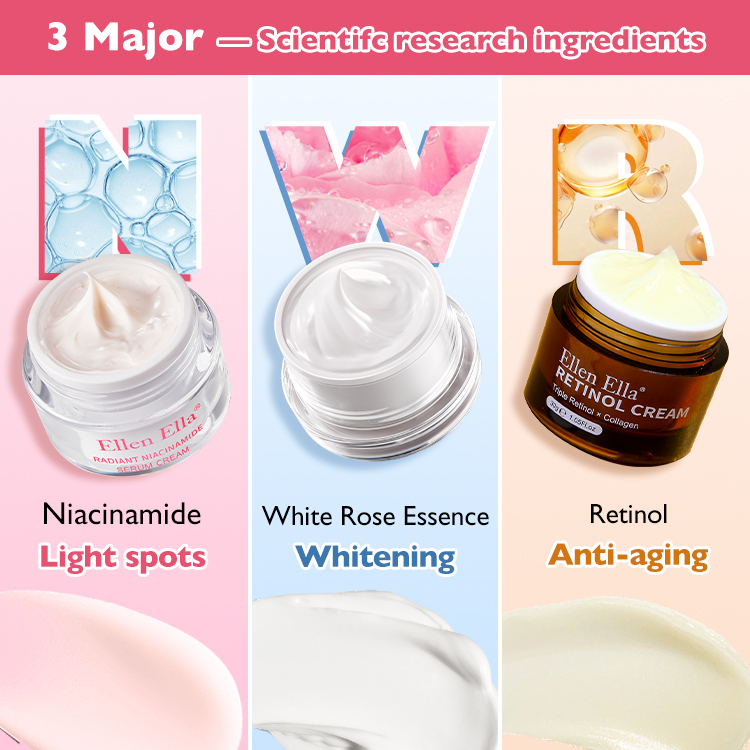 Christmas Mega Sale — Get A Free Ellen Ella Makeup Bag-Ellen Ella 3-in-1 Whitening & Anti-Aging Set – Niacinamide Serum, Retinol, Tone-Up Cream – Brightening, Spot Lightening, Anti-Wrinkle, Sun Protection