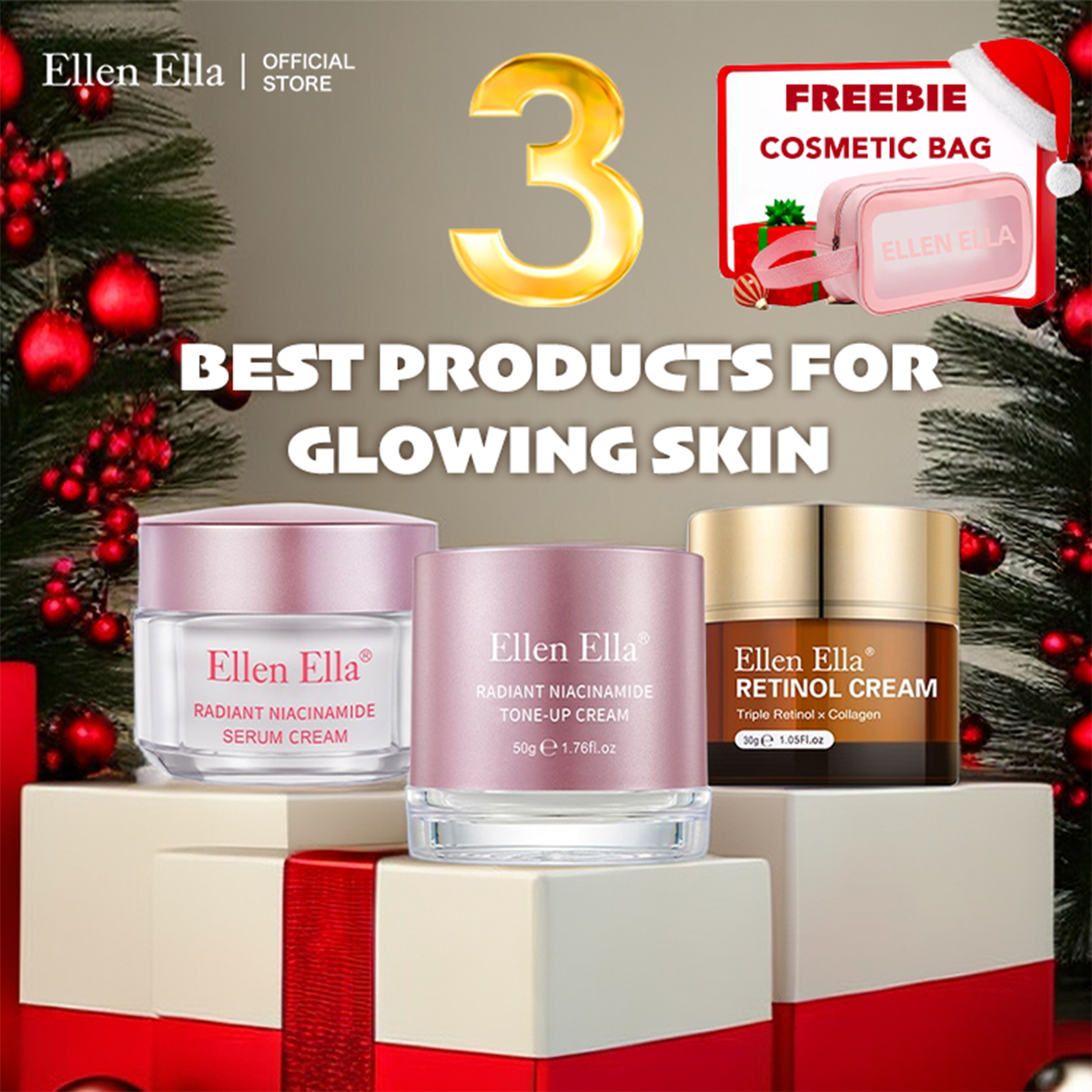 BUY NOW GET FREEBIE-ELLEN ELLA GlowCycle Cream Combo - Niacinamide Cream for Morning Boost, 3-in-1 Tone up Cream for Day Glow, Retinol Cream for Night Renew - Get rid of dull and aging skin