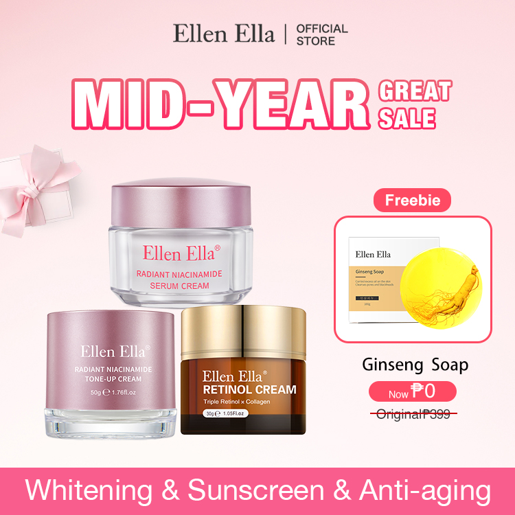 BUY NOW GET GINSENG SOAP FREE-ELLEN ELLA GlowCycle Cream Combo - Niacinamide Cream for Morning Boost, 3-in-1 Tone up Cream for Day Glow, Retinol Cream for Night Renew - Get rid of dull and aging skin
